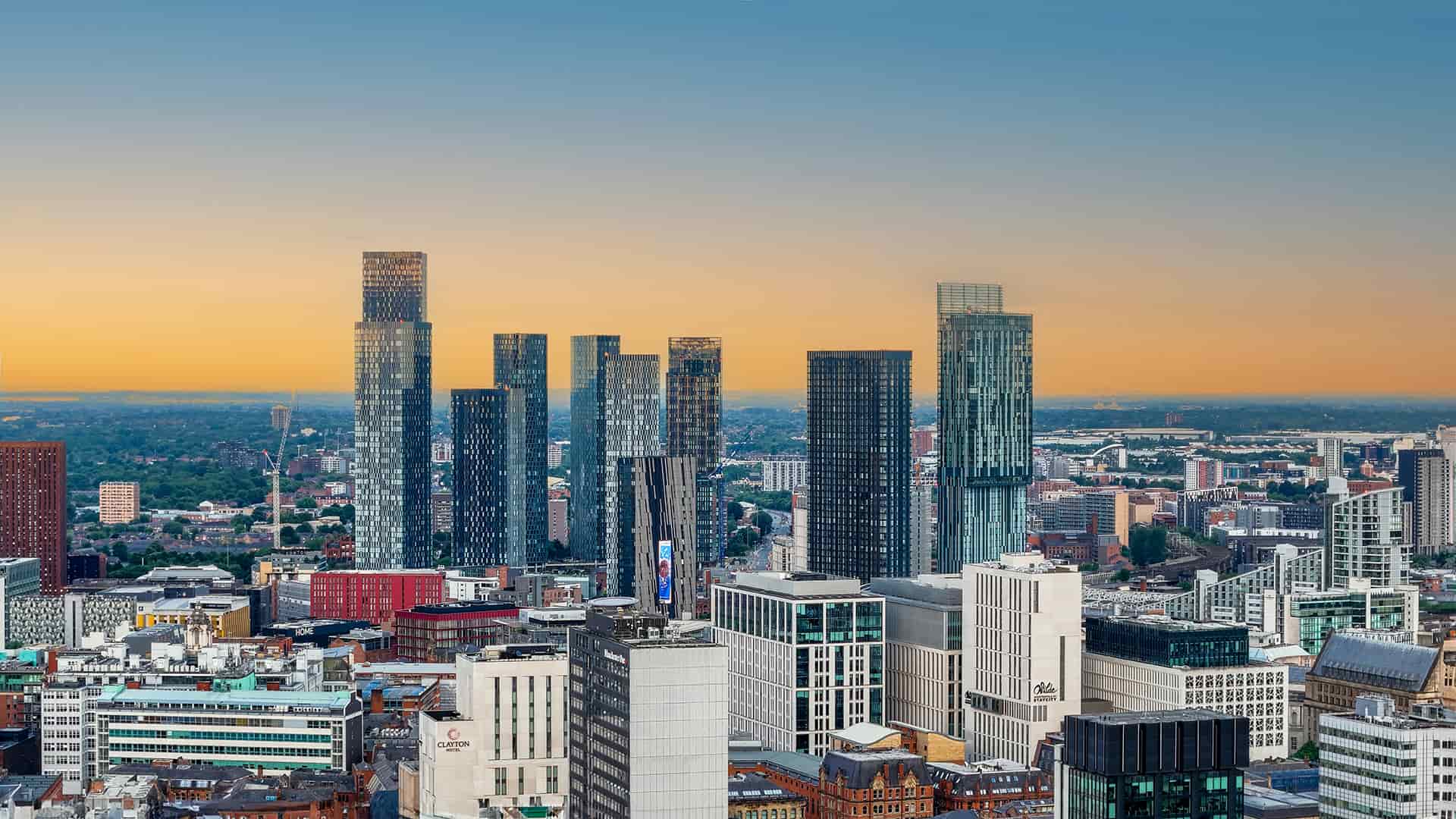 Manchester Buildings at Sunset